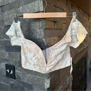 Tobi Ivory Lace Off-Shoulder Crop Top